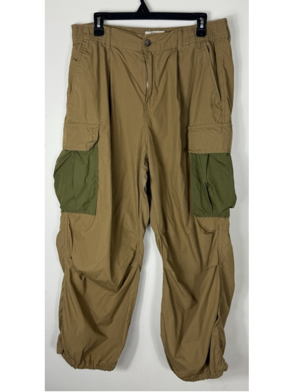 Anthropologie Cargo Parachute Pants Brown Green Baggy Utility Size 31